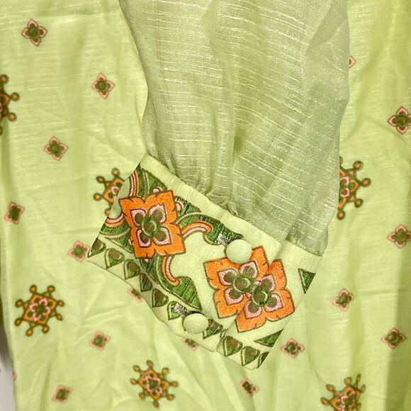 Vintage Alfred Shaheen Maxi Dress Women's‎ 12 Border Print Mod Lined Green - Picture 8 of 10